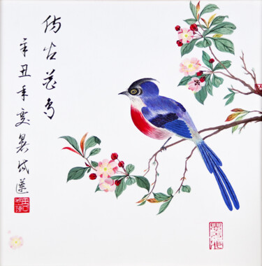 绘画 标题为“Oiseau bleu” 由Yuxiang Liu, 原创艺术品, 丙烯