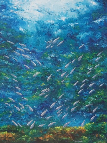 Ocean view.Fishes.Original art.Oil on canvas. 绘画 标题为“Ocean view.Fishes.O…” 由Tatiana Krilova, 原创艺术品, 油