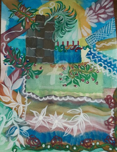 Peinture intitulée "Vue vers le bord de…" par Valerie Guiot, Œuvre d'art originale, Gouache