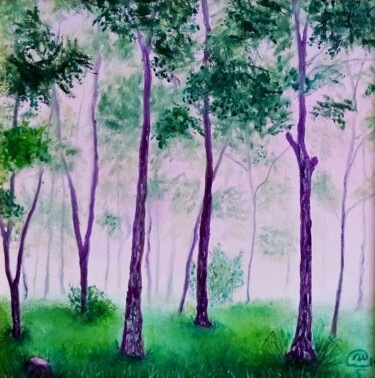 제목이 "In The Pink Fog"인 미술작품 Iryna Fedarava로, 원작, 기름 나무 들것 프레임에 장착됨