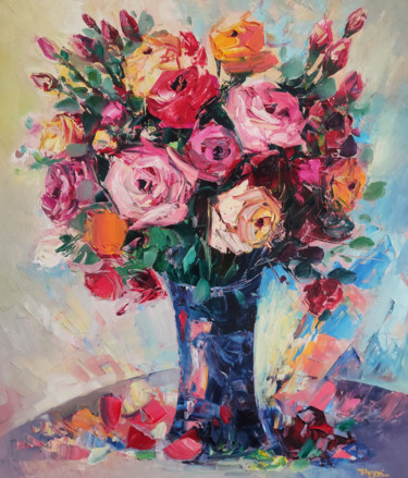 绘画 标题为“Colorful roses (60x…” 由Hayk Miqayelyan, 原创艺术品, 油 安装在木质担架架上