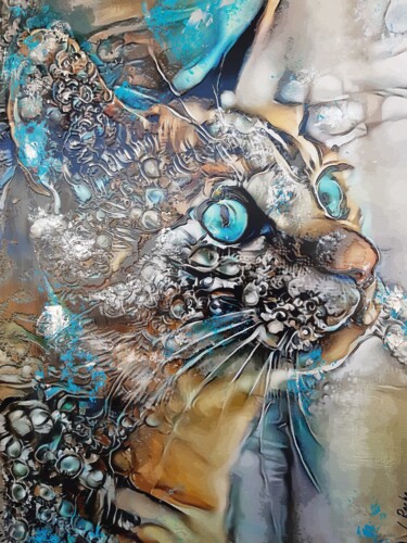 Friky, cat - Mix media on panel - 70x50 cm-Unique