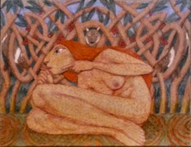 Nude hiding in a Thicket Dessin intitulée "Nude hiding in a Th…" par Edwin Loftus, Œuvre d'art originale, Crayon Monté sur Autre panneau rigide