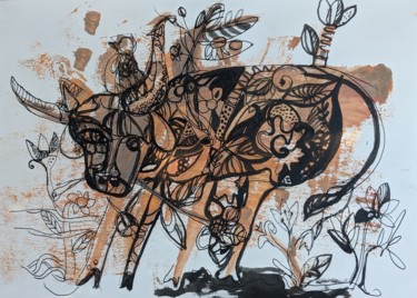 Malerei mit dem Titel "fabulous beast" von Irina Kindritska, Original-Kunstwerk, Tinte