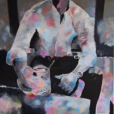 Abstract Painting of Man with Cocktail. Картина под названием "Abstract Painting o…" - Daheaven Art, Подлинное произведение искусства, Масло Установлен на Деревянна…
