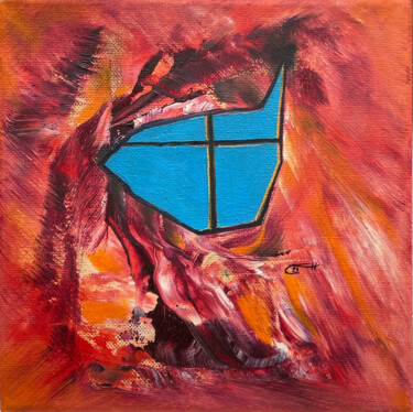 Malerei mit dem Titel "Red Windows---3" von Carola Eleonore Thiele, Original-Kunstwerk, Öl Auf Holzplatte montiert