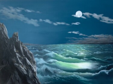 Schilderij getiteld "Tempête au clair de…" door Patrick Egger, Origineel Kunstwerk, Acryl Gemonteerd op Frame voor houten br…