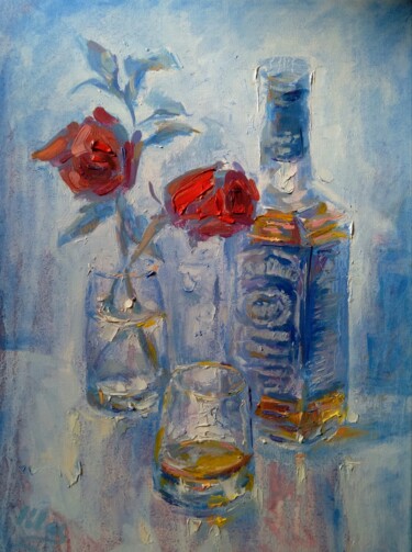 Shot glass of Jack Painting titled "Shot glass of Jack" by Alex Klas, Original Artwork, Oil Mounted on Wood Stretcher frame