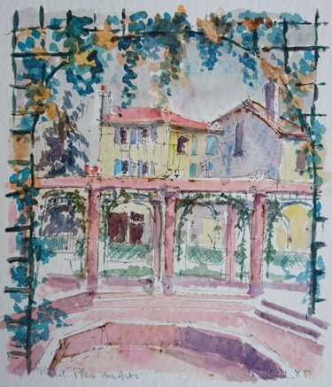 绘画 标题为“Rueil, Place des Ar…” 由Vincent Dumolard, 原创艺术品, 水彩