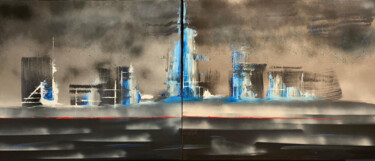 Peinture intitulée "Skyline Red" par Sylvain Moreau (2 Pinceaux), Œuvre d'art originale, Acrylique
