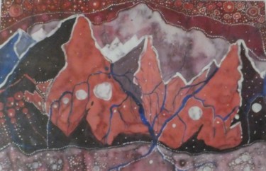 Painting titled "Mountains in red" by Aleksandr Glukhov, Original Artwork, Gouache