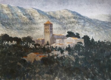 Monasterio de san Benito Montserrat Peinture intitulée "Monasterio de san B…" par Stjepan Lezaic (Pepi), Œuvre d'art originale, Aquarelle