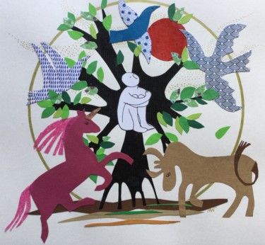 Collages titled "Un jour un arbre" by Nathalie Vanlaer, Original Artwork, Collages