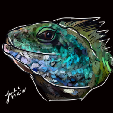 Digitale Kunst mit dem Titel "Grüne Echse" von Julia Maier, Original-Kunstwerk, Digitale Malerei
