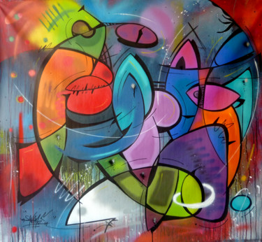 Peinture intitulée "Fish 9" par Saname, Œuvre d'art originale, Bombe aérosol Monté sur Châssis en bois