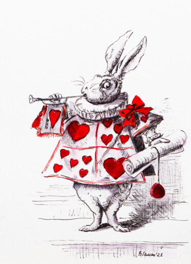 White rabbit based on Tenniela from the fairy tale Alice In 绘画 标题为“White rabbit based…” 由Виктория Гаман, 原创艺术品, 水彩