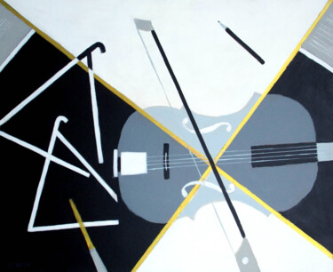Peinture intitulée "Violon et triangles." par Jean-Pierre Borderie, Œuvre d'art originale, Acrylique Monté sur Châssis en bo…