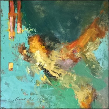 Painting titled "Żółte światła" by Kazimierz Mordarski, Original Artwork, Oil