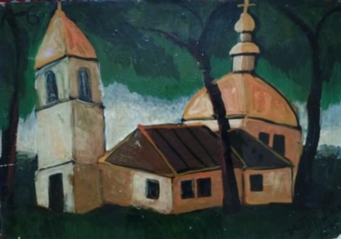 Painting titled "An imaginary temple" by Aleksandr Glukhov, Original Artwork, Gouache