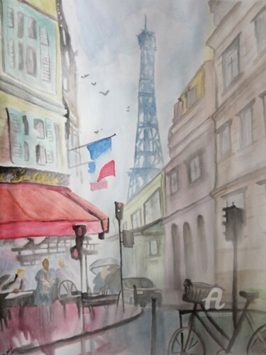 Pintura intitulada "Paris" por Bianchini Jr, Obras de arte originais, Aquarela