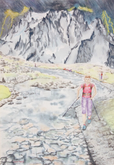 Aquarelle originale et unique, intitulée: Randonnée Peinture intitulée "Aquarelle originale…" par Isabelle Redonnet, Œuvre d'art originale, Aquarelle