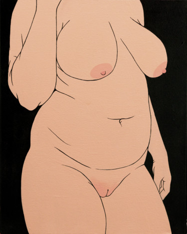Dina / beautiful woman nude / minimal acrylic art Painting titled "Dina / beautiful wo…" by Sviatlana Petushkova, Original Artwork, Acrylic Mounted on Wood Stretcher frame