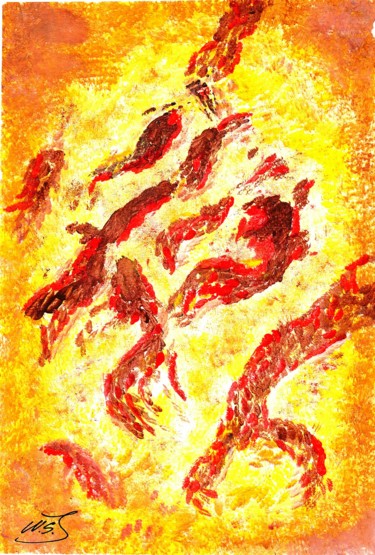 Flammes du Phénix Peinture intitulée "Flammes du Phénix" par Mf Arts-Créations, Œuvre d'art originale, Acrylique