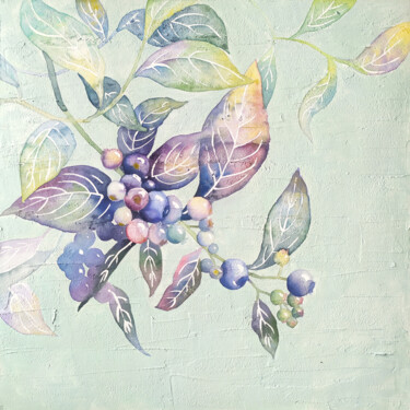 Painting titled "Blueberry Branch" by Ekaterina Prisich, Original Artwork, Watercolor