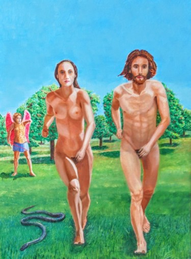 Expulsés du Paradis Painting titled "Expulsés du Paradis" by Cigno, Original Artwork, Oil
