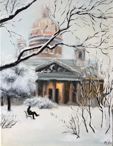 Painting titled "Saint Isaac's Cathe…" by Polina Kupriianova, Original Artwork, Oil Mounted on Wood Stretcher frame