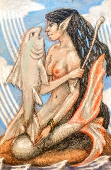 The Mermaid gets urgent News 图画 标题为“The Mermaid gets ur…” 由Edwin Loftus, 原创艺术品, 铅笔 安装在其他刚性面板上