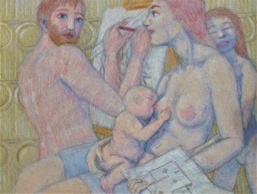 Drawing titled "At Home with the Pa…" by Edwin Loftus, Original Artwork, Pencil Mounted on Other rigid panel