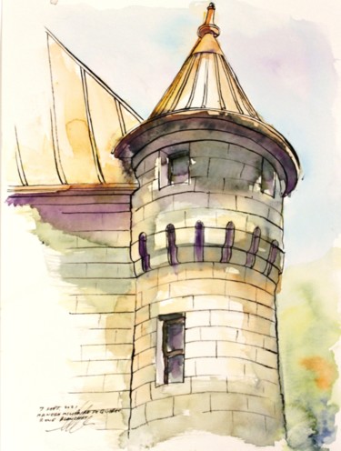 Une des tours arrière du manège militaire de Québec Drawing titled "Une des tours arriè…" by René Blanchet, Original Artwork, Ink