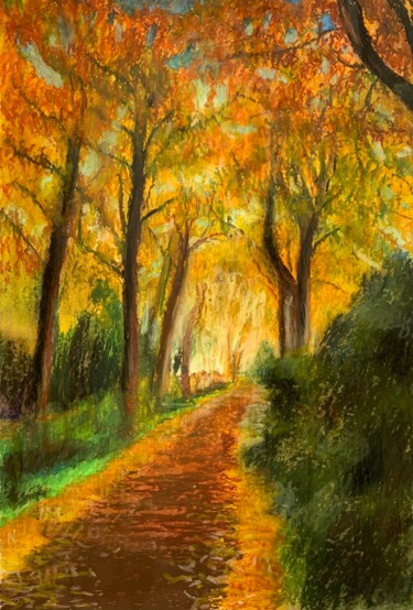 Pittura intitolato "Autunno nel bosco" da Patrizia Salcini, Opera d'arte originale, Pastello