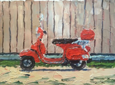 "La Vespa" başlıklı Tablo Thomas Grotzky tarafından, Orijinal sanat, Petrol Ahşap Sedye çerçevesi üzerine monte edilmiş
