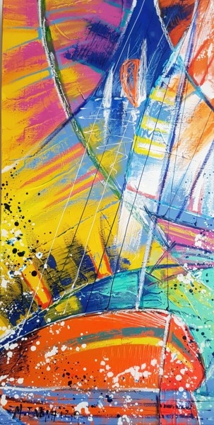 제목이 "LA VOILE JAUNE"인 미술작품 Myriam Guenaizia로, 원작, 기름 나무 들것 프레임에 장착됨