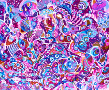 127. Stars, colorful psychedelic abstract Painting titled "127. Stars, colorf…" by Veera Zukova, Original Artwork, Acrylic Mounted on Wood Stretcher frame