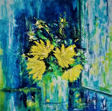 Painting titled "SOLAIRE" by Chantal Eymes, Original Artwork, Acrylic Mounted on Wood Stretcher frame