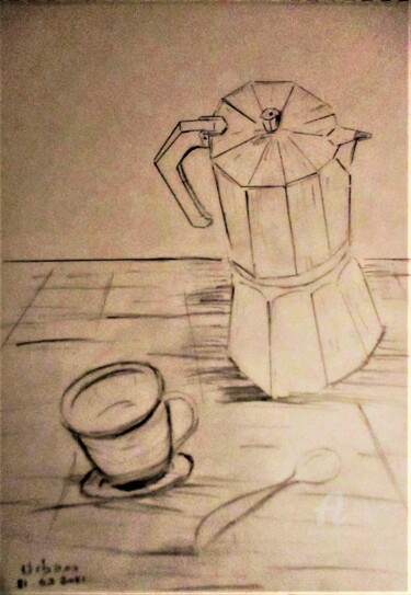 Drawing titled "Un café négro." by Roberto Urbano, Original Artwork, Pencil