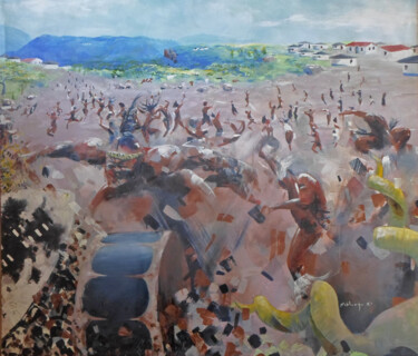 绘画 标题为“Zulu Dancers Gather…” 由Mbongeni, 原创艺术品, 丙烯