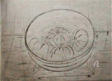 Dessin intitulée "Nature morte tomates" par Roberto Urbano, Œuvre d'art originale, Crayon