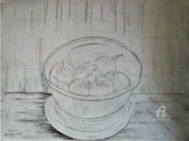 Drawing titled "Nature morte oignons" by Roberto Urbano, Original Artwork, Pencil