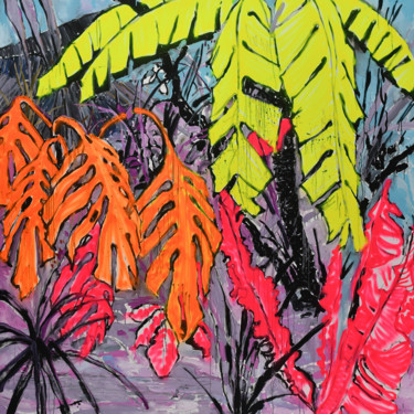 Painting titled "Neon Jungle" by Dominic Virtosu, Original Artwork, Oil Mounted on Wood Stretcher frame
