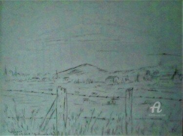 Drawing titled "Vue sur Montmoulard" by Roberto Urbano, Original Artwork, Pencil