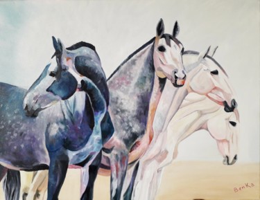 Peinture intitulée "Les quatre" par Benka, Œuvre d'art originale, Huile