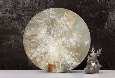 Round Floral oil painting, Neutral wall art, Flowers paintin Pintura intitulada "Round Floral oil pa…" por Annet Loginova, Obras de arte originais, Óleo Montado em Armação em madeira