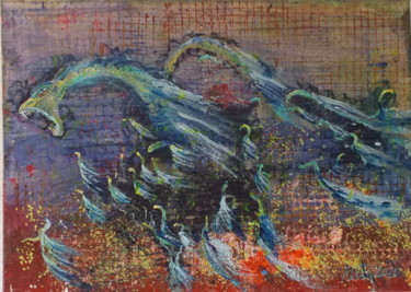 Painting titled "REPTILIAN FLYING CR…" by Mita Riotto, Original Artwork, Acrylic