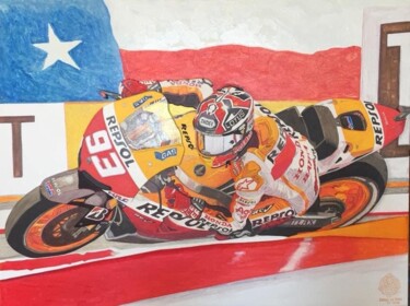「#93 Marquez au Moto…」というタイトルの絵画 Sergio De Niceによって, オリジナルのアートワーク, 鉛筆
