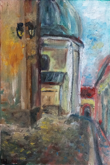 Świątynia wieczorową porą Schilderij getiteld "Świątynia wieczorow…" door Iwona Jabłońska, Origineel Kunstwerk, Olie