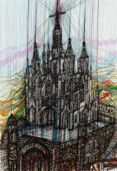 Disegno intitolato "Tibidabo. Spain" da Maria Susarenko, Opera d'arte originale, Inchiostro